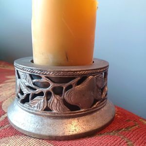 vintage candle holder. Pewter,  heavy, pears, Signed Seagull 1998 Etain Canada